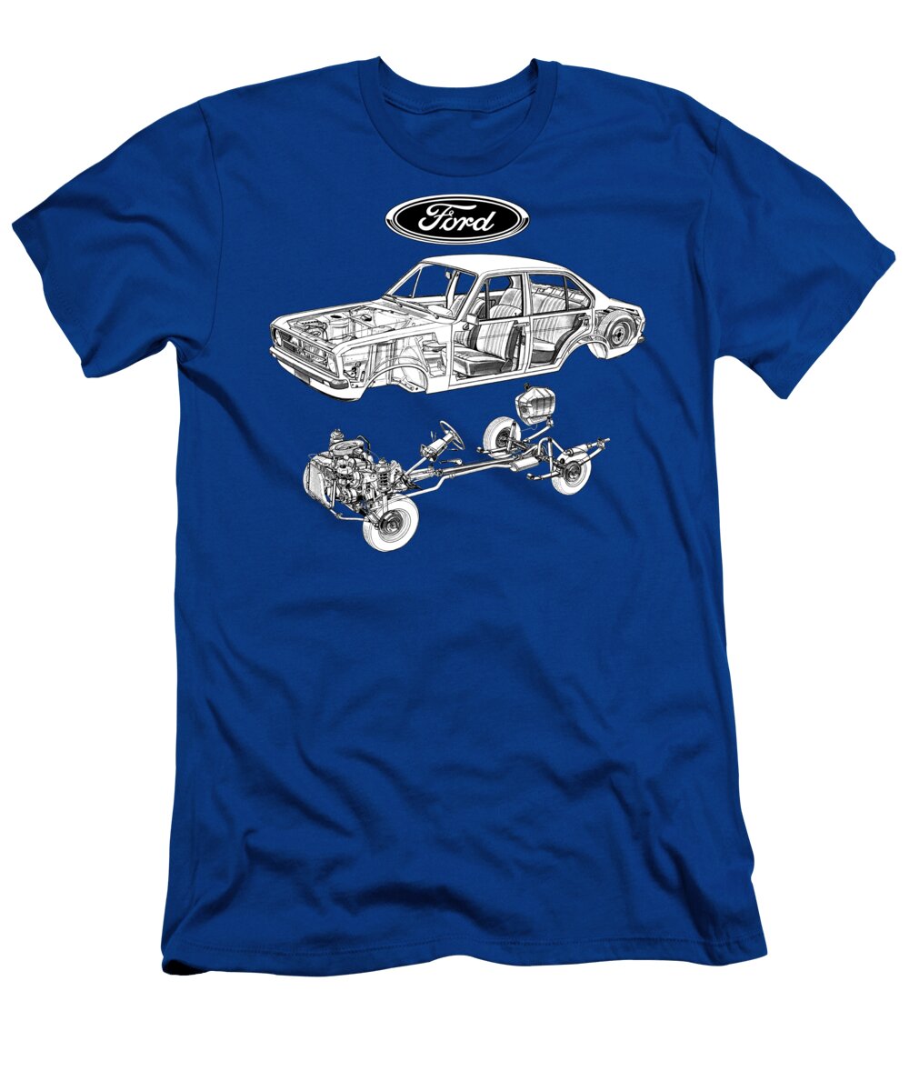 Exclusive Cutaway Art European Car 1974 Ford Escort Mark Ii 4 Door Sedan Vlad Automotive T-Shirt