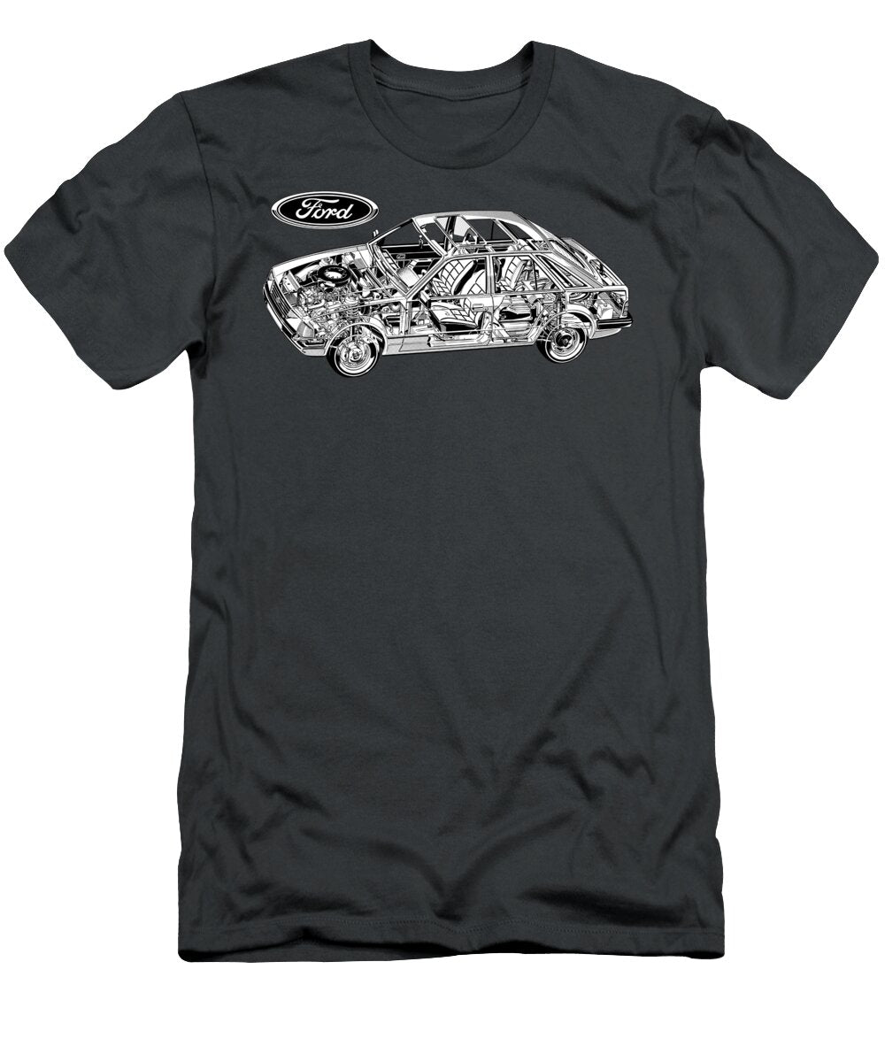 Exclusive Cutaway Art European Car 1980 Ford Escort 5 Door Hatchback Vlad Automotive T-Shirt