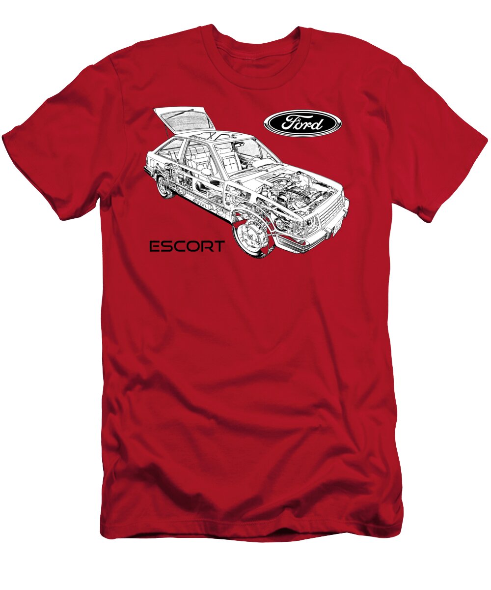 Exclusive Cutaway Art European Car 1980 Ford Escort Glx 3 Door Hatchback Vlad Automotive T-Shirt