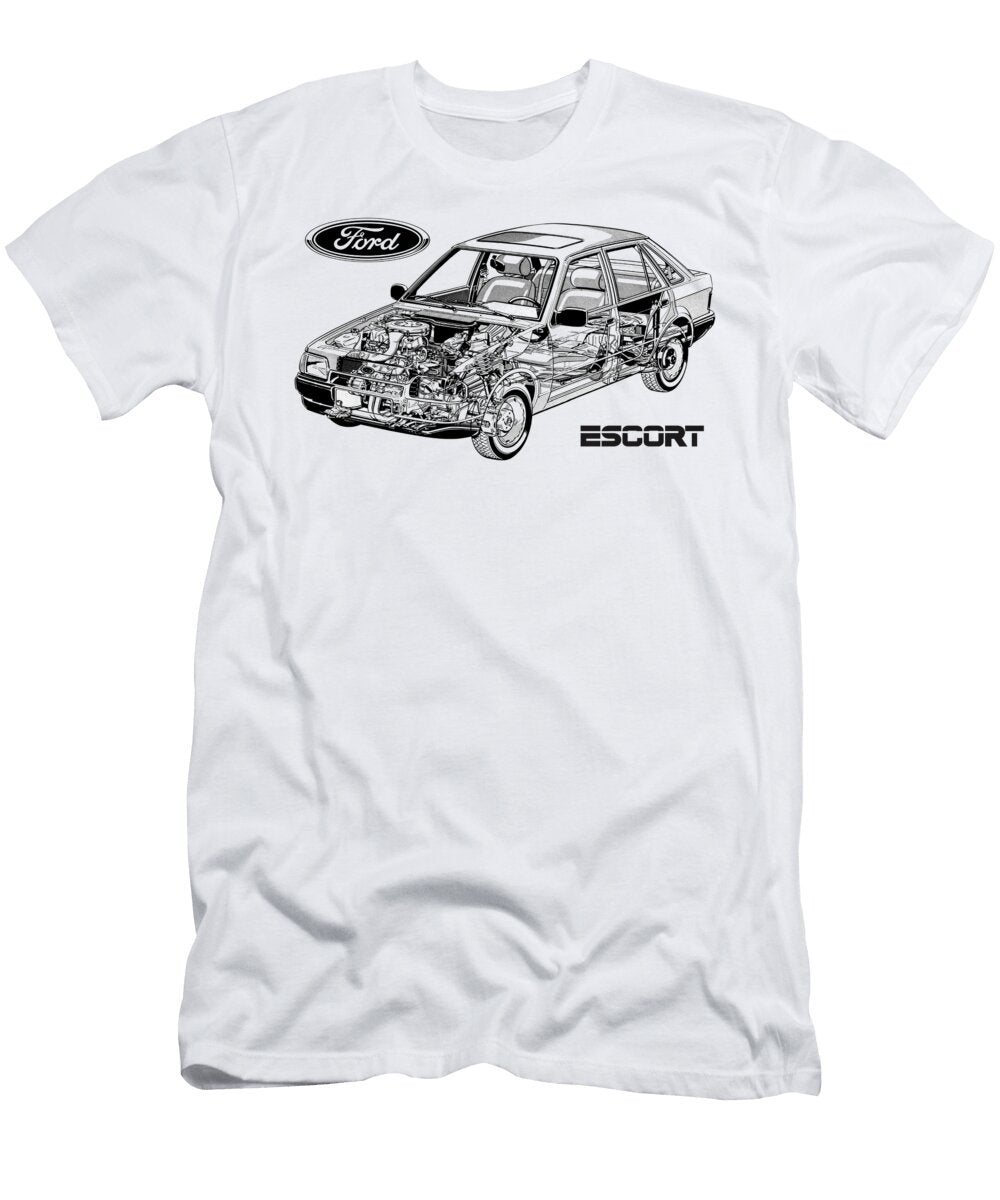 Exclusive Cutaway Art European Car 1986 Ford Escort 5 Door Hatchback Vlad Automotive T-Shirt