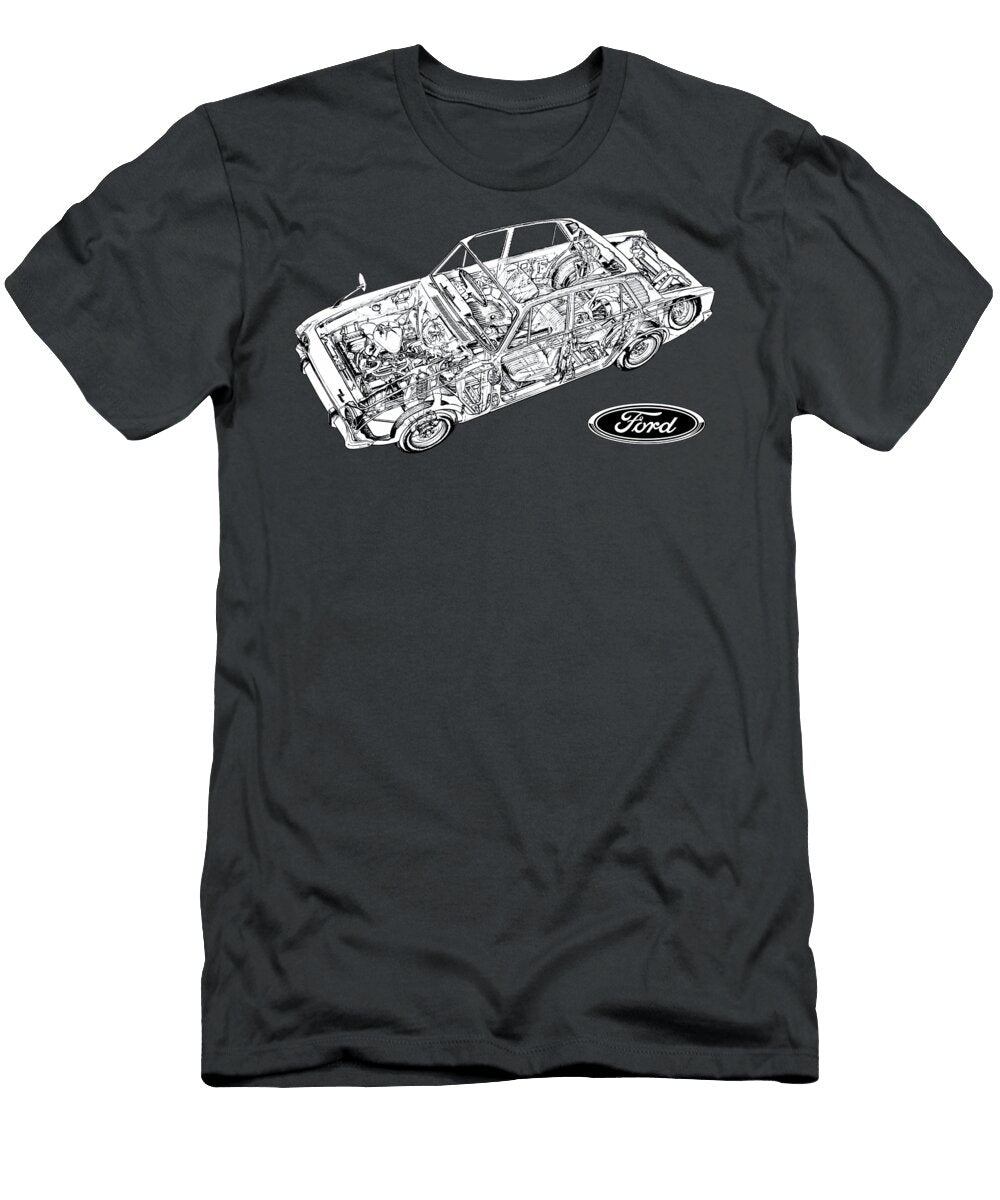 Exclusive Cutaway Art European Family Car 1963 Ford Consul Corsair 2000 E Sedan Vlad Automotive T-Shirt
