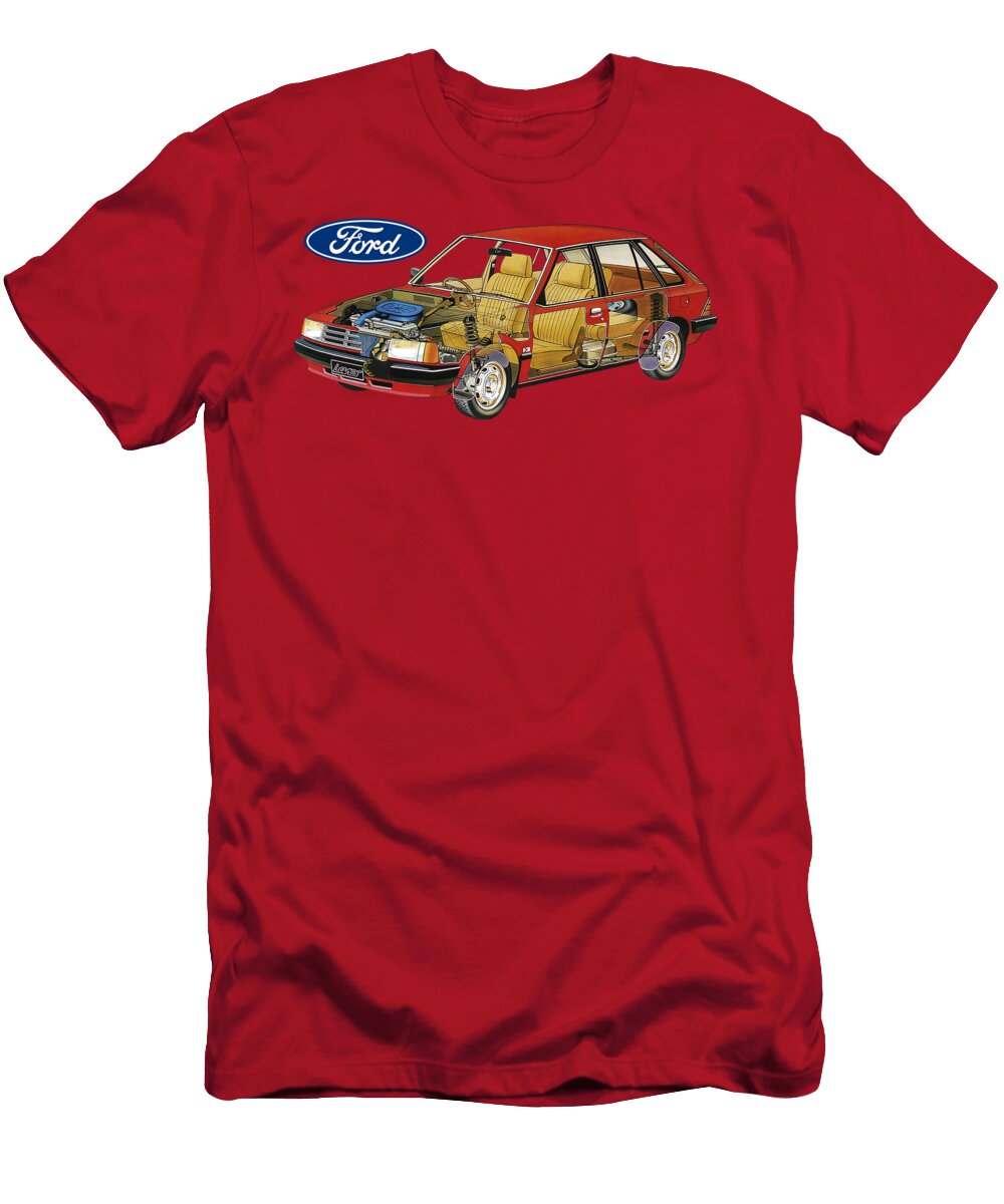 Exclusive Cutaway Art European Popular Compact Car Ford Laser 5 Door Hatchback Vlad Automotive T-Shirt
