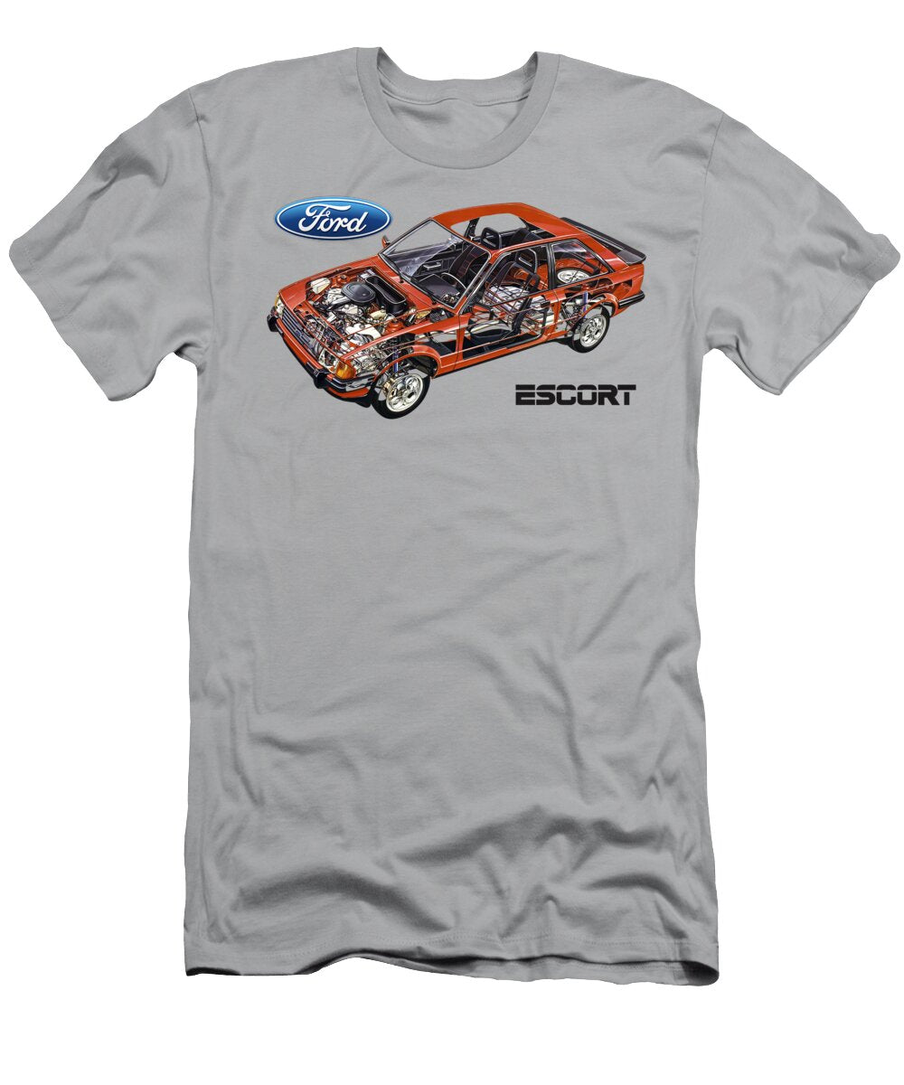 Exclusive Cutaway Art European Red Car 1980 Ford Escort Xr3 3 Door Hatchback Vlad Automotive T-Shirt