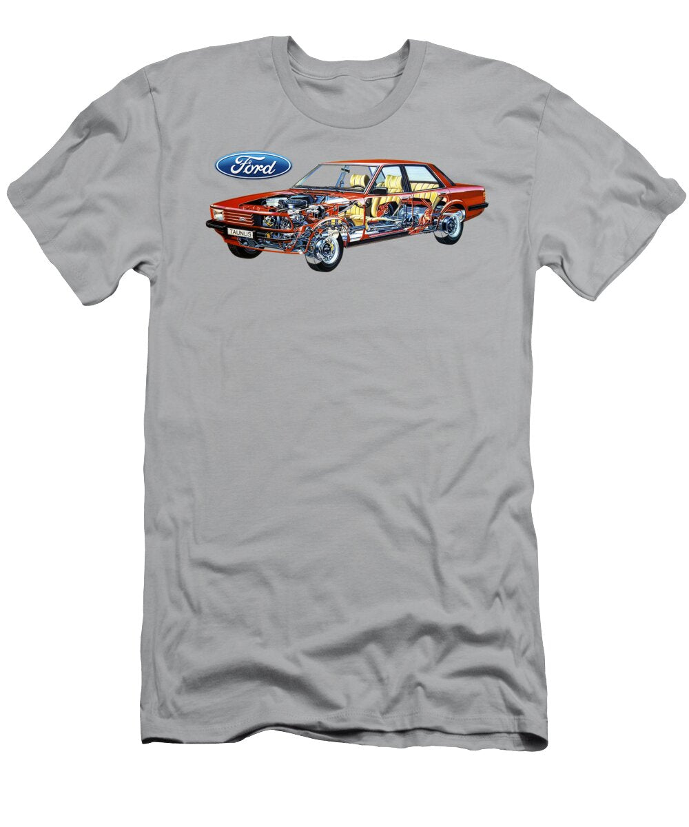 Exclusive Cutaway Art European Sport Car 1972 Red Ford Taunus 16l Gl Tc3 Sedan Vlad Automotive T-Shirt