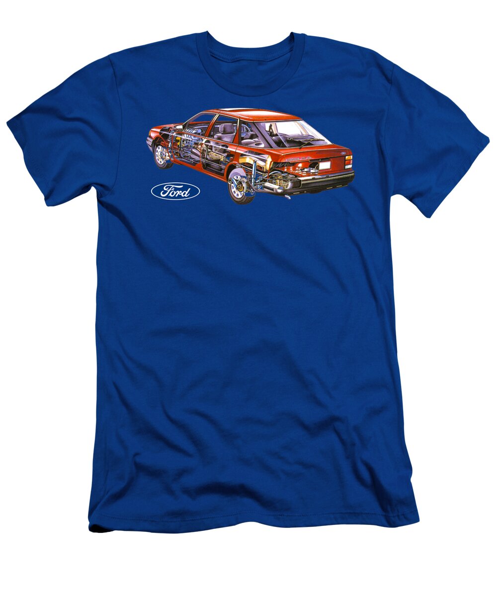 Exclusive Cutaway Art European Sport Car 1985 Red Ford Ford Granada Ghia 20l 5 Door Hatchback Vlad Automotive T-Shirt