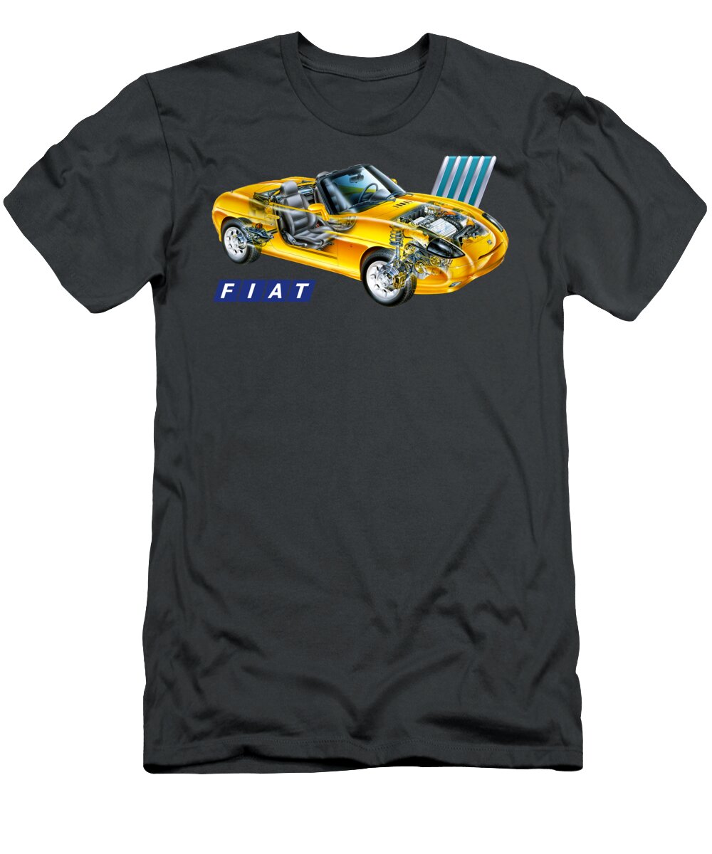 Exclusive Cutaway Art Famous Italian 2 Door Sport Car Fiat Barchetta Roadster 18 L Family B 16v I4 Vladyslav Shapovalenko T-Shirt