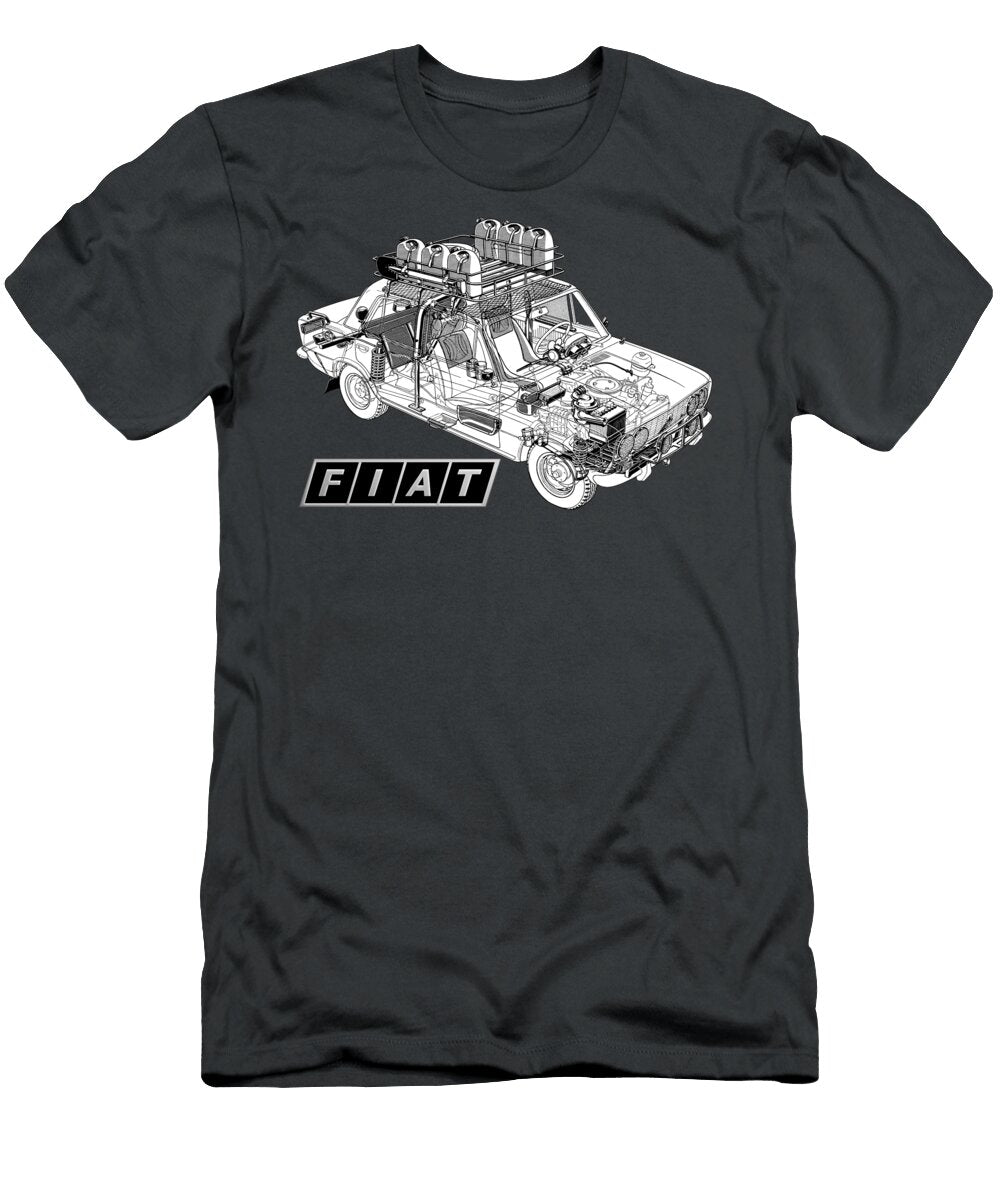 Exclusive Cutaway Art Famous Retro Italian 4 Door Car Fiat 124 Rally Vladyslav Shapovalenko T-Shirt