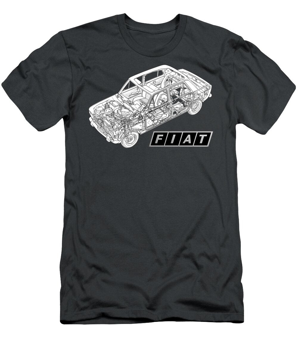 Exclusive Cutaway Art Famous Retro Italian 4 Door Family Car Fiat 128 Sedan Vladyslav Shapovalenko T-Shirt
