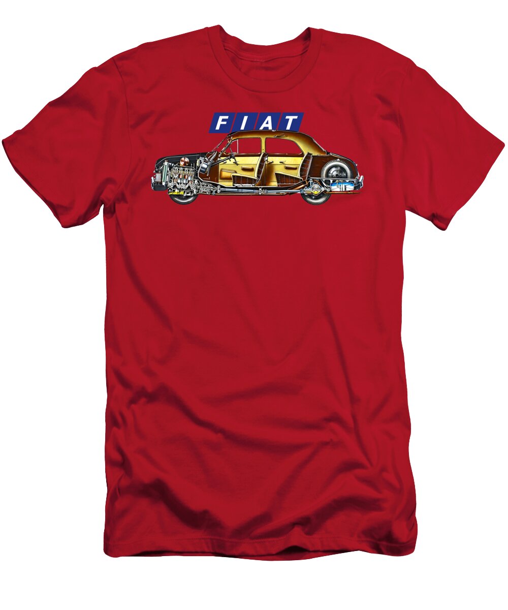 Exclusive Cutaway Art Famous Retro Italian 4 Door Family Car Fiat 1400 Sedan Vladyslav Shapovalenko T-Shirt