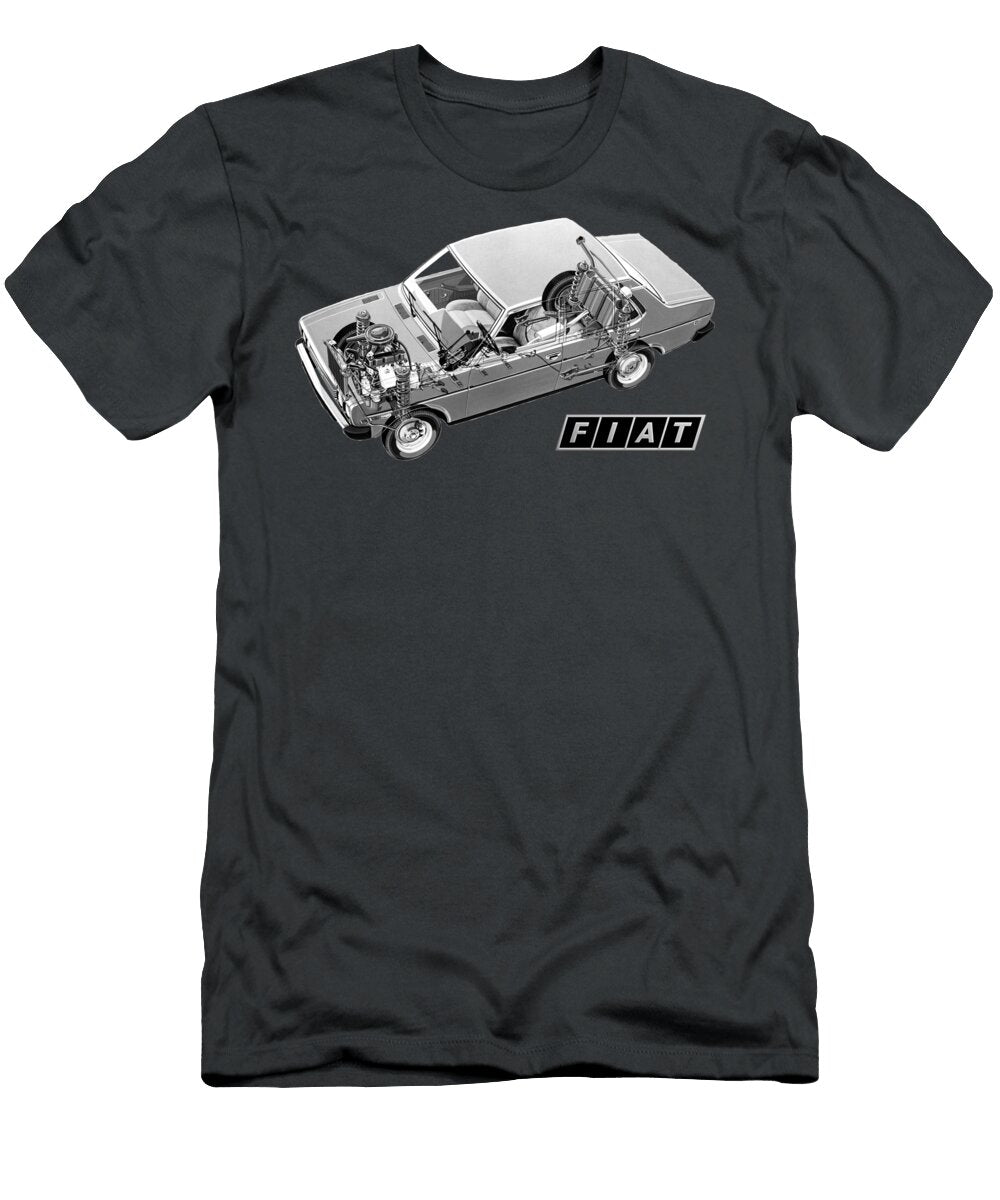 Exclusive Cutaway Art Famous Retro Italian 4 Door Luxury Car Fiat 131 Mirafiori Special Sedan Vladyslav Shapovalenko T-Shirt