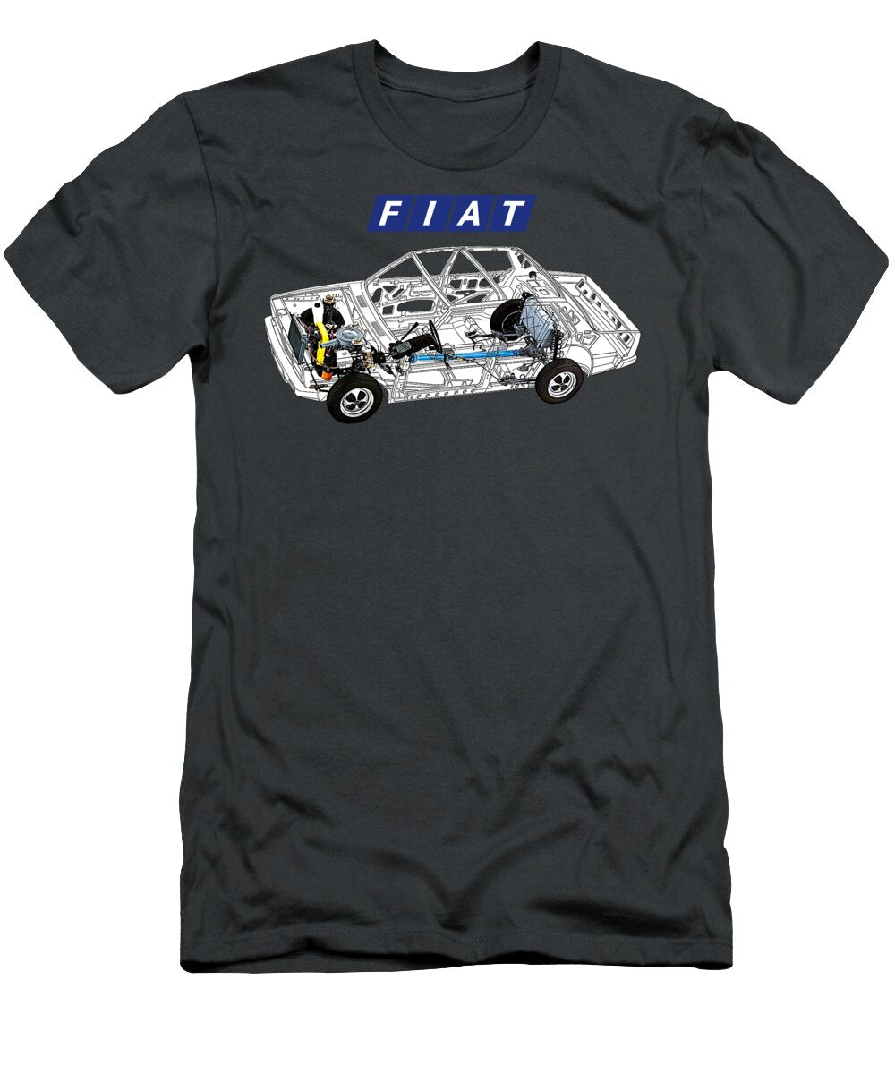 Exclusive Cutaway Art Famous Retro Italian 4 Door Luxury Car Fiat 131 Supermirafiori Sedan Vladyslav Shapovalenko T-Shirt