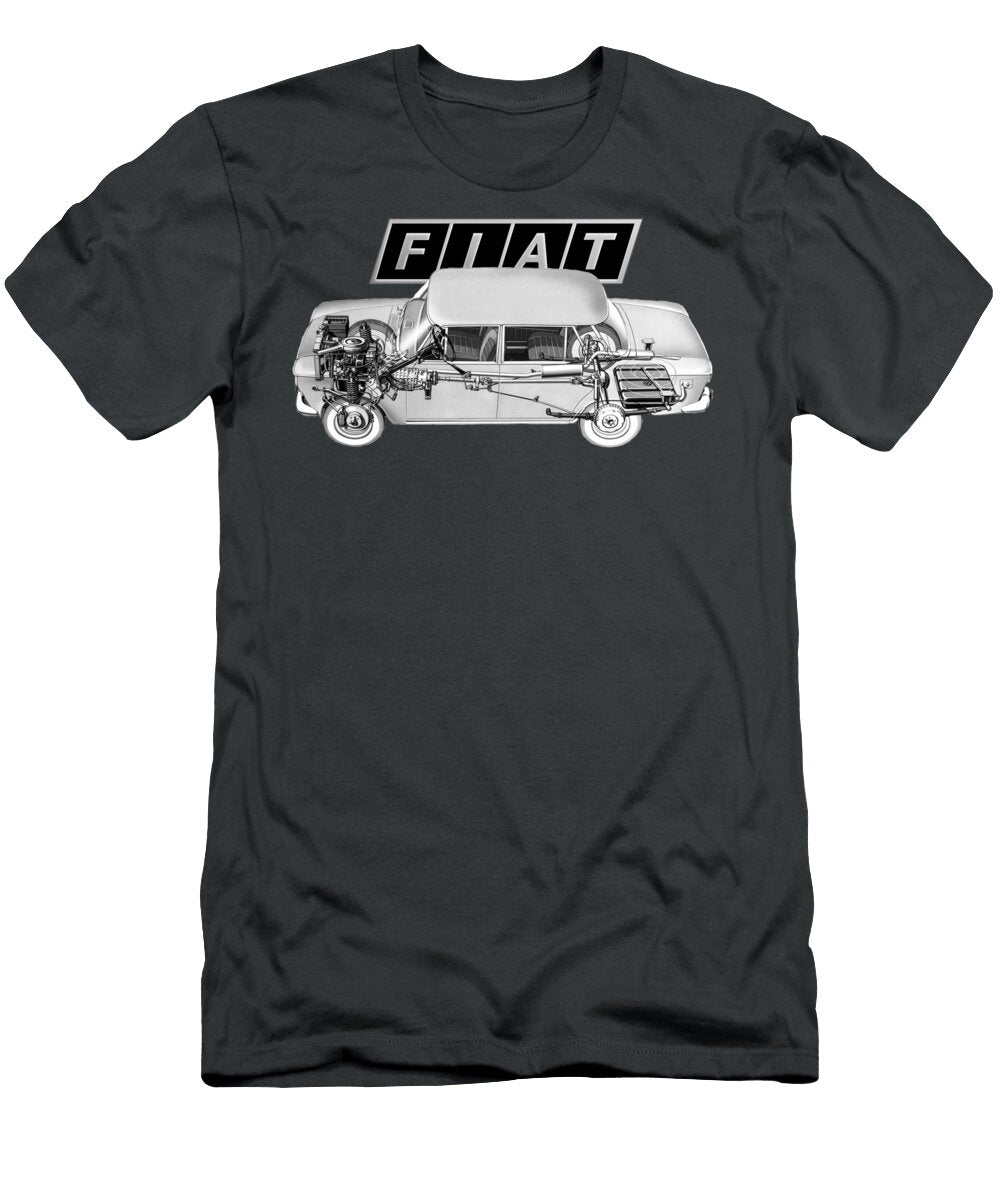 Exclusive Cutaway Art Famous Retro Italian 4 Door Luxury Car Fiat 1500 C Sedan Vladyslav Shapovalenko T-Shirt