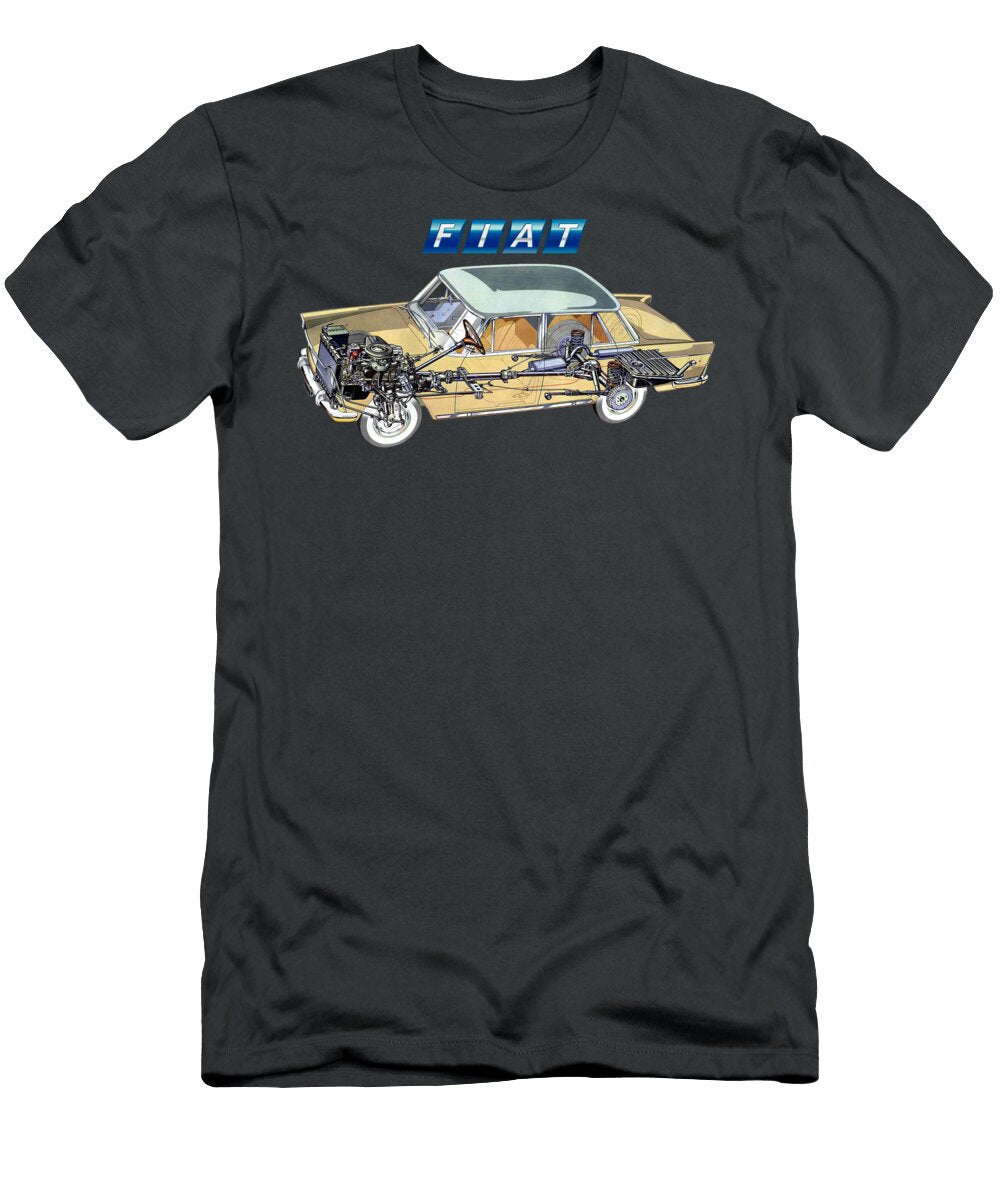 Exclusive Cutaway Art Famous Retro Italian 4 Door Luxury Car Fiat 2100 Sedan Vladyslav Shapovalenko T-Shirt