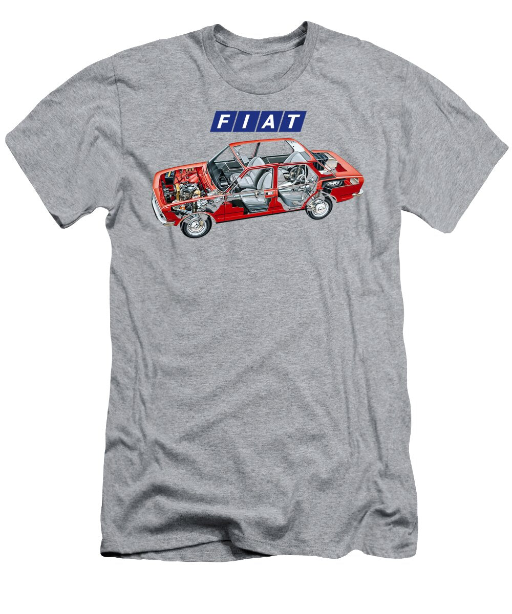 Exclusive Cutaway Art Famous Retro Italian 4 Door Luxury Car Red Fiat 132 Gls Sedan Vladyslav Shapovalenko T-Shirt