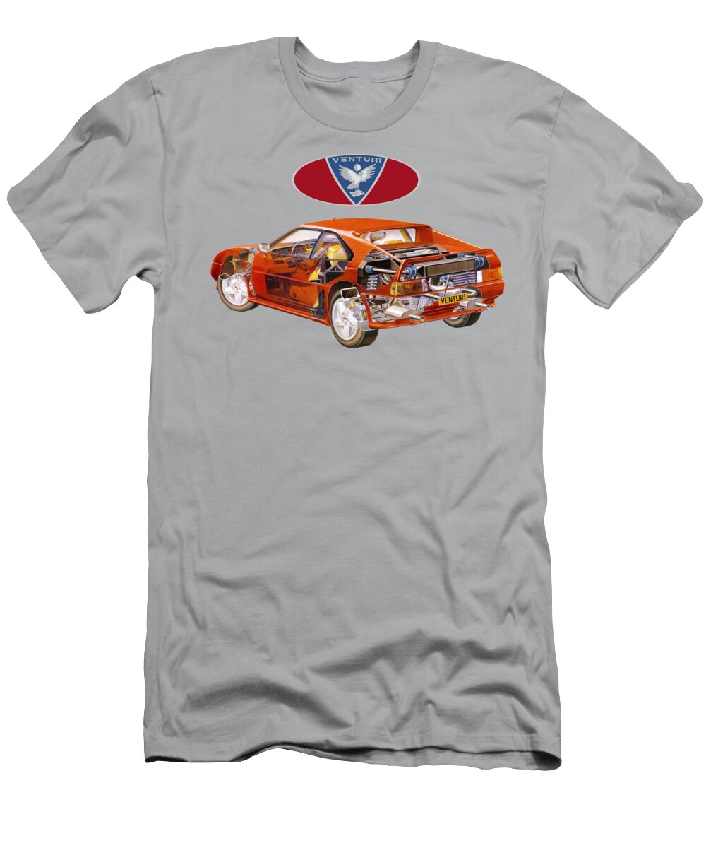 Exclusive Cutaway Art French Sports Car Venturi Atlantique 260 Coupe 28l V6 Turbo Engine Vlad Automotive T-Shirt