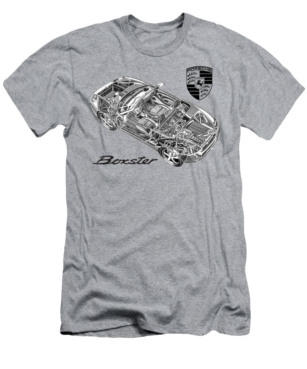 Exclusive Cutaway Art Germany Legendary Sport Car Porsche Boxster Roadster Type 986 Flat 6 Engine Vlad Automotive T-Shirt
