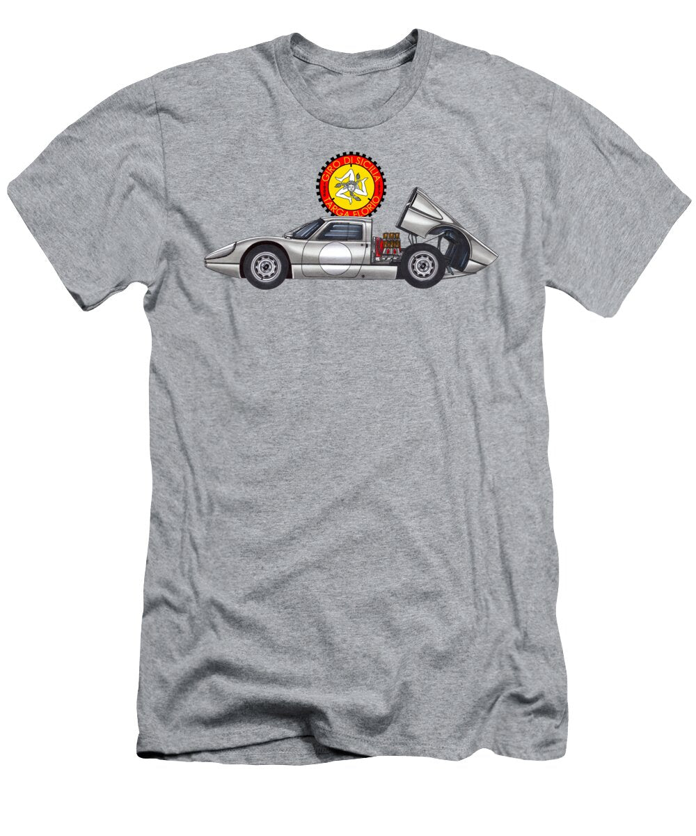 Exclusive Legendary Retro Racing Car Silver Porsche 904 6 Gts Coupe Flat Six Engine Targa Florio Vladyslav Shapovalenko T-Shirt