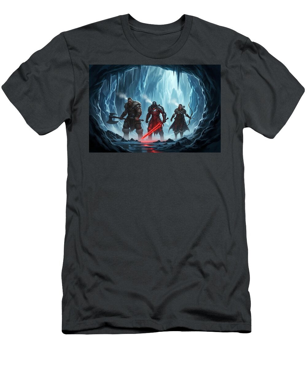 Fantasy Adventurers Exploring a Frozen Ice Cave Alvin Barfield T-Shirt