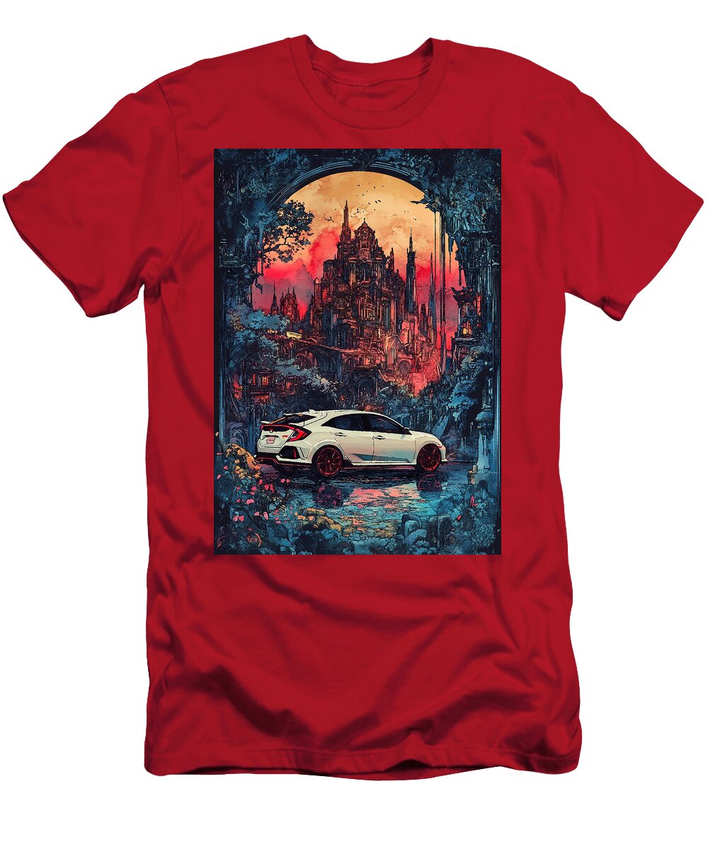 Fantasy Cityscape with Car At Sunset Kyran Estrada T-Shirt