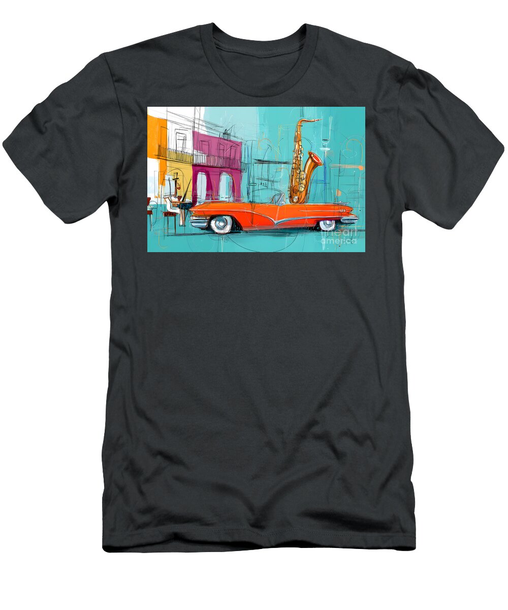 Feel Havanas Jazz Pulse Orange Convertible and Saxophone Set the Rhythm Olfactoart Studio T-Shirt