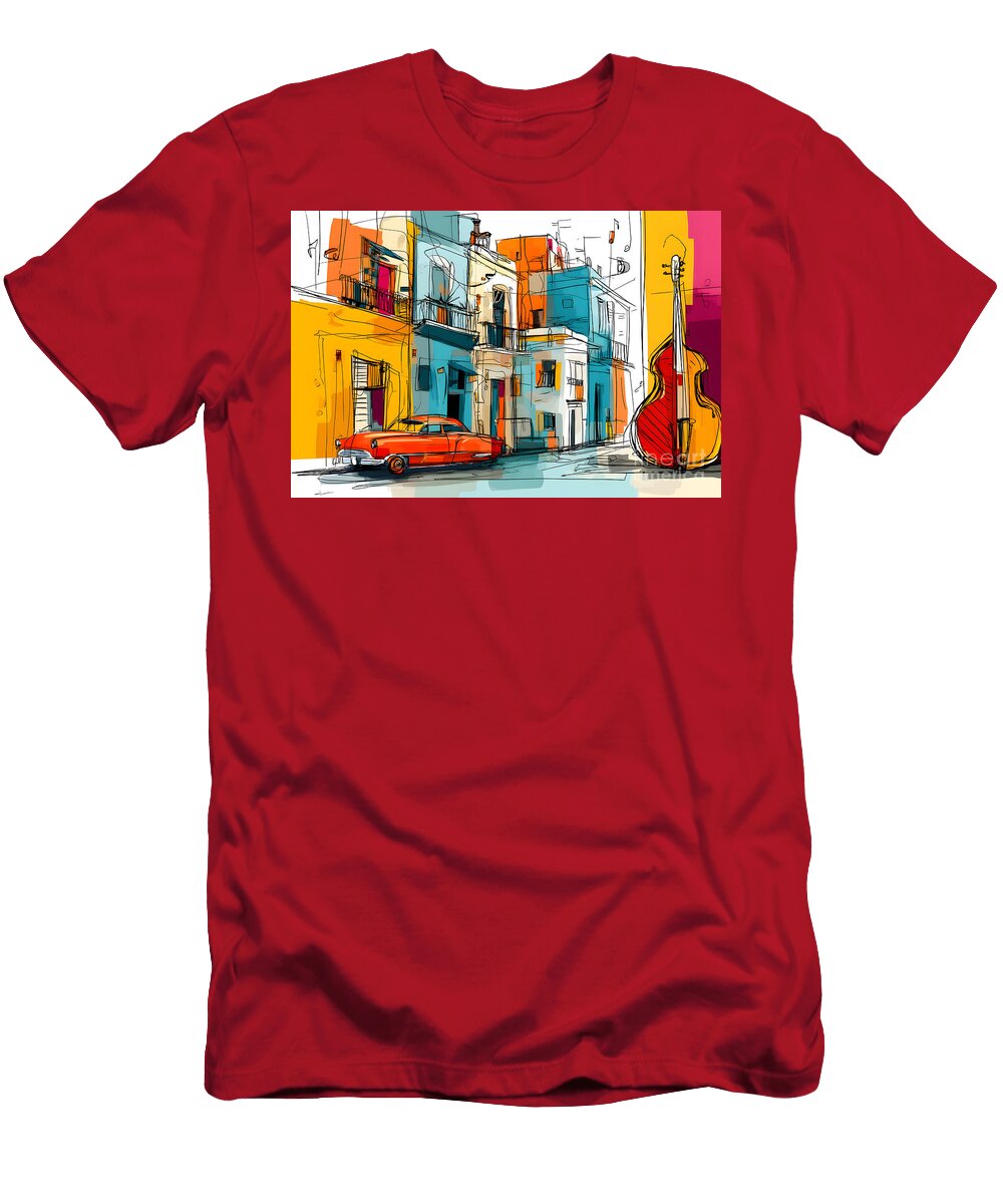 Feel the Rhythm of Havana Streets Classic Car and Upright Bass Set the Scene Olfactoart Studio T-Shirt
