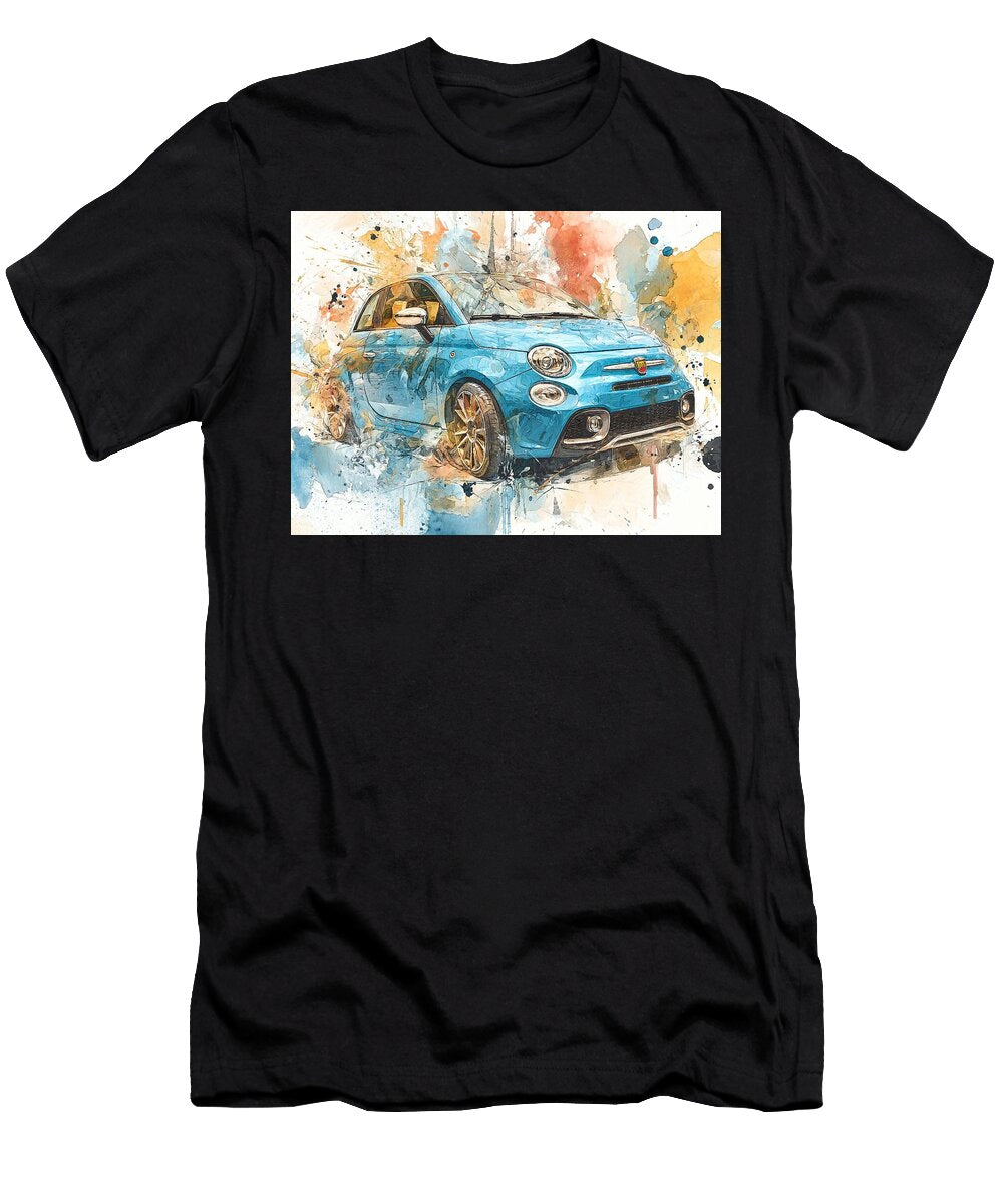 Fiat 500 2019 Hatchback Abstract Art Blue Car Abstract Blue Car Art Hollie Love T-Shirt