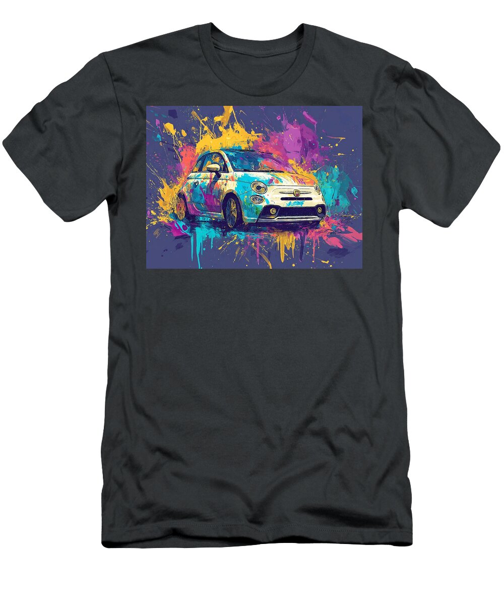 Fiat 500 2019 Hatchback Abstract Art Colorful Car Vibrant Car Abstract Art Hollie Love T-Shirt