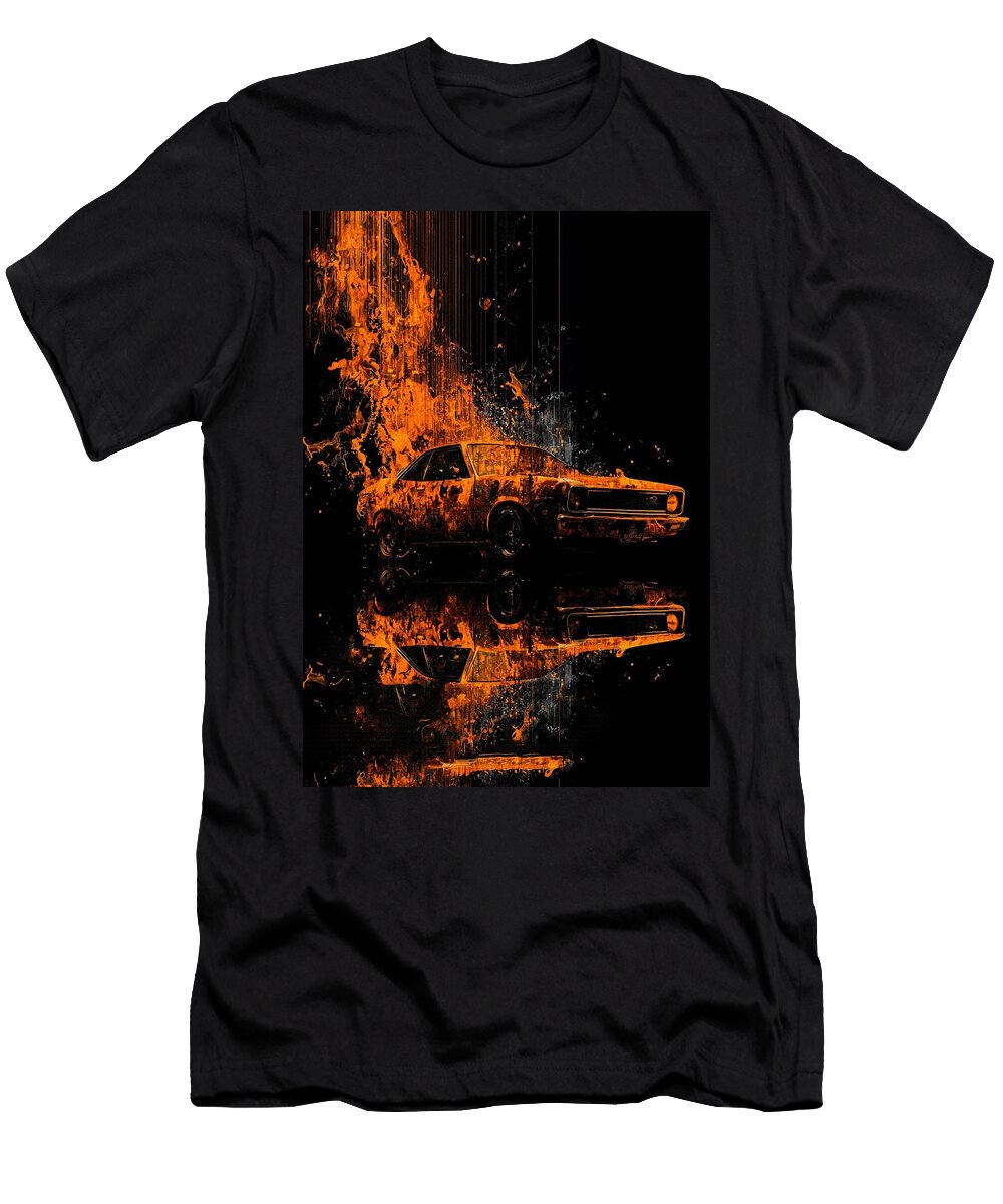 Fiery Abstract Car Reflection 1974 Amc Hornet X Hatchback 304 Eliana Haines T-Shirt