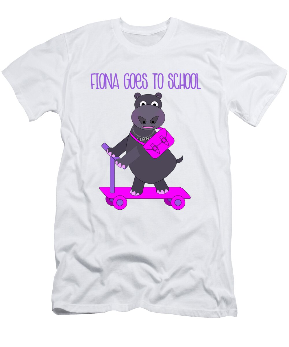 Fiona the Hippo Goes to School on a Scooter Barefoot Bodeez Art T-Shirt
