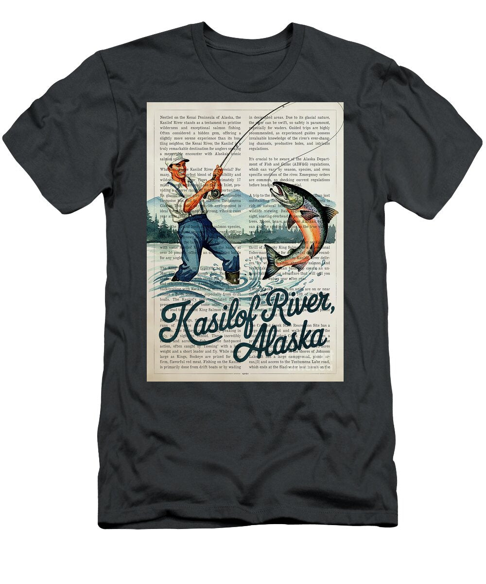 Fisherman At Kasilof River Alaska Dictionary Page Aged Pixel T-Shirt