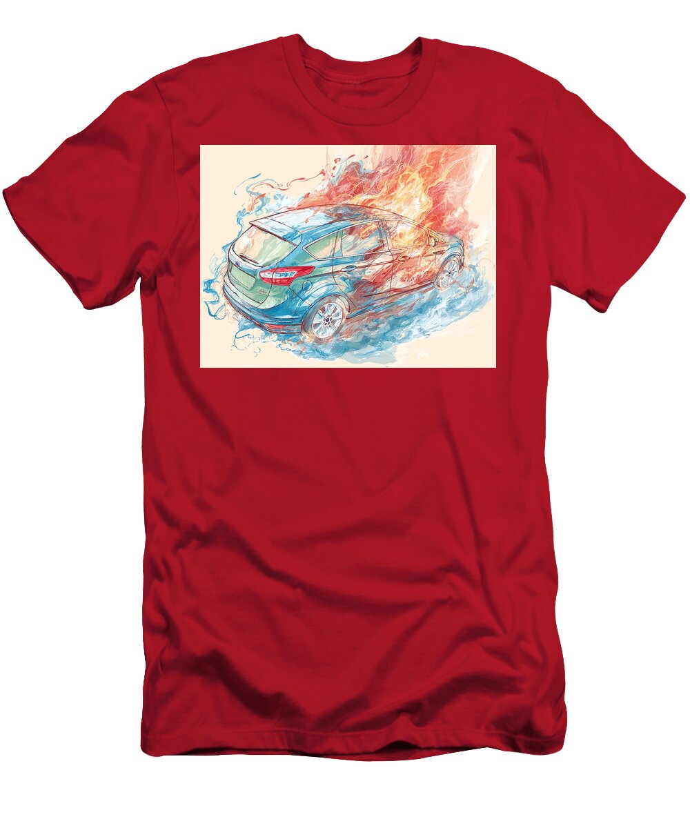Ford C Max Hybrid 2013 Hatchback Abstract Car Fiery Vehicle Abstract Car in Flames Hollie Love T-Shirt