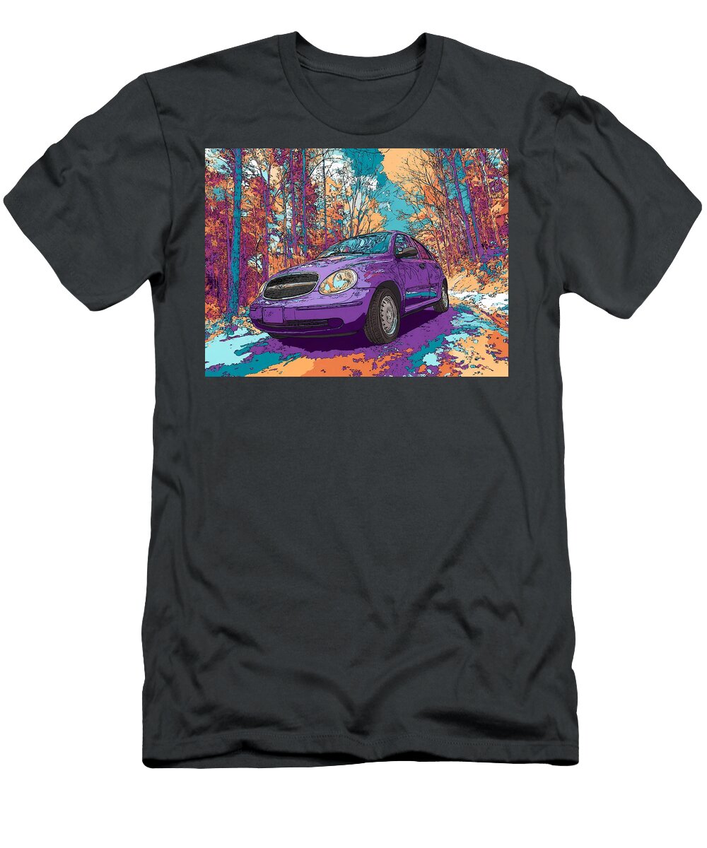 Forest Road Chrysler Pt Cruiser 2000 Hatchback Purple Car Purple Car in Forest Road Hollie Love T-Shirt