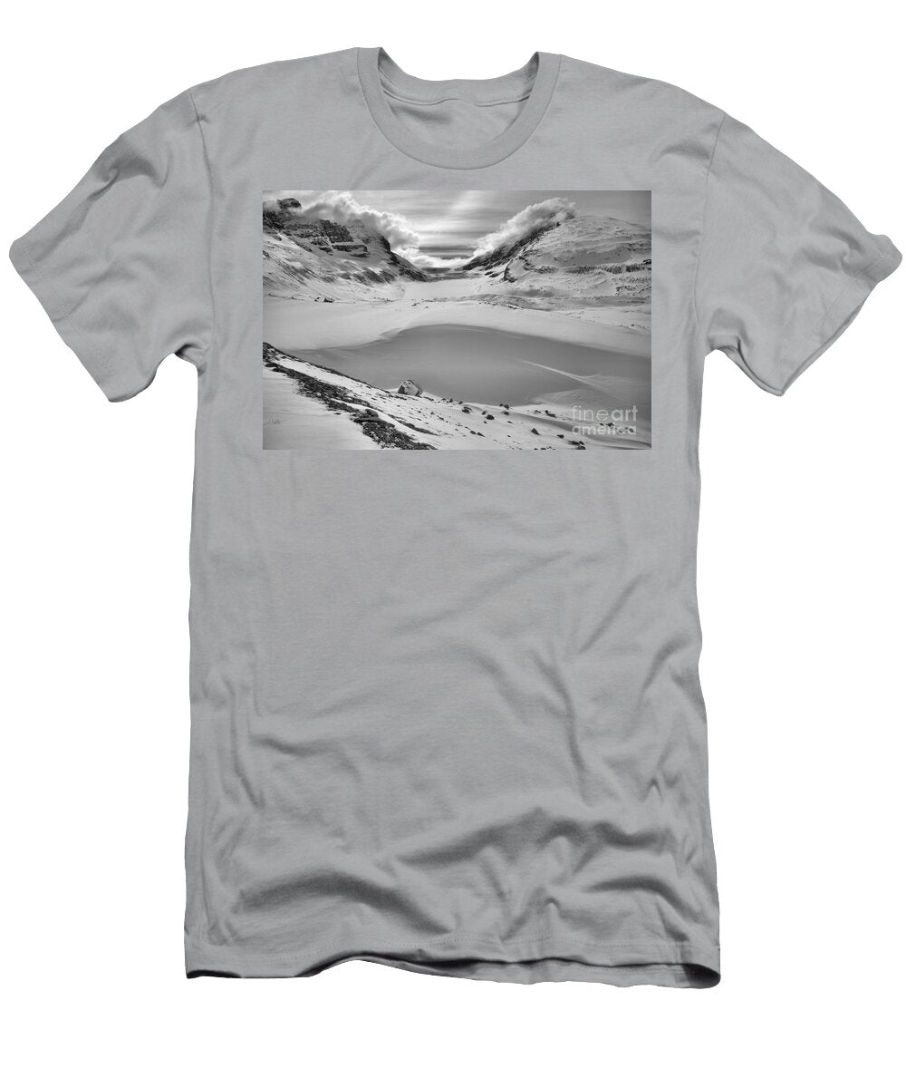 From Rubble to Snow Capped Peaks Black and White Adam Jewell T-Shirt