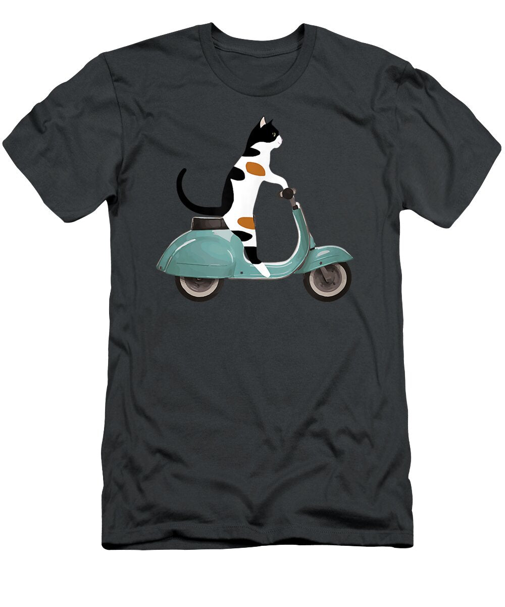 Funny Cat on a Scooter Elainl Anni T-Shirt