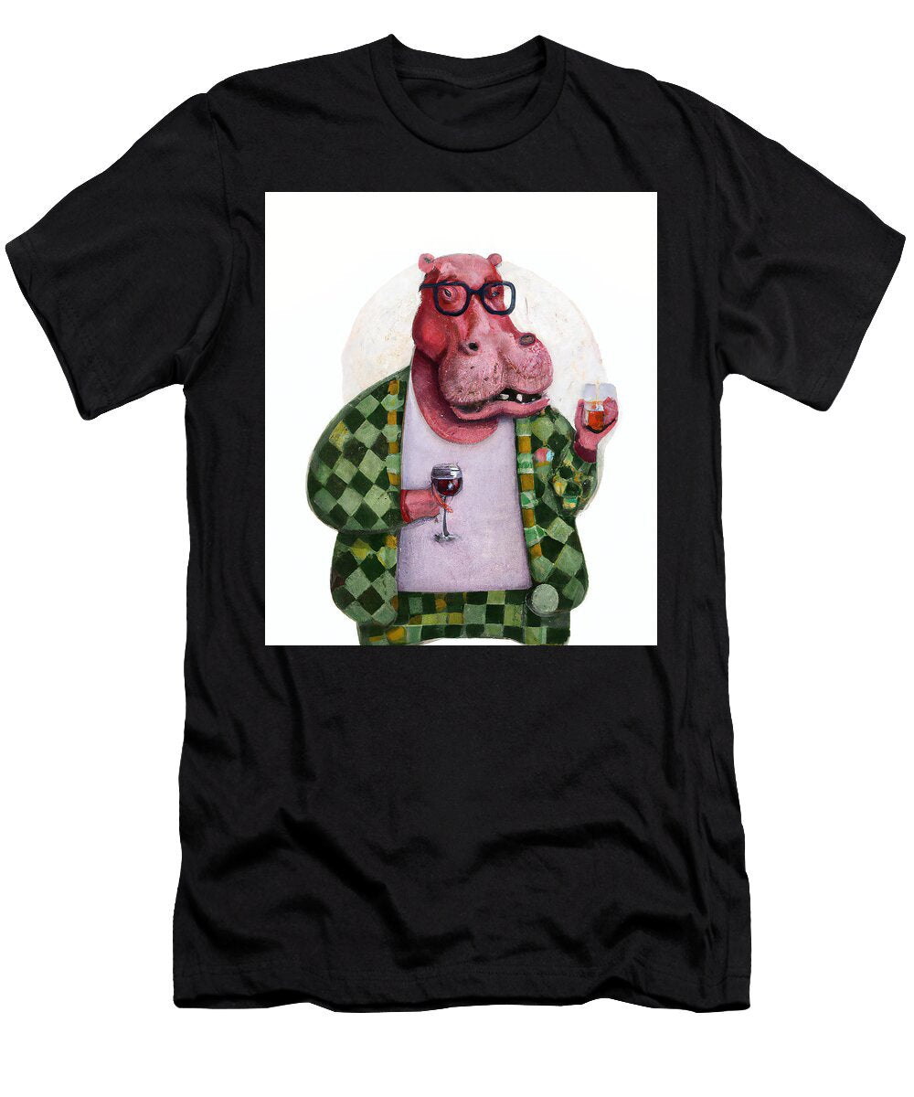 Funny Hippopotamus Drinking Wine Stellart Studio T-Shirt