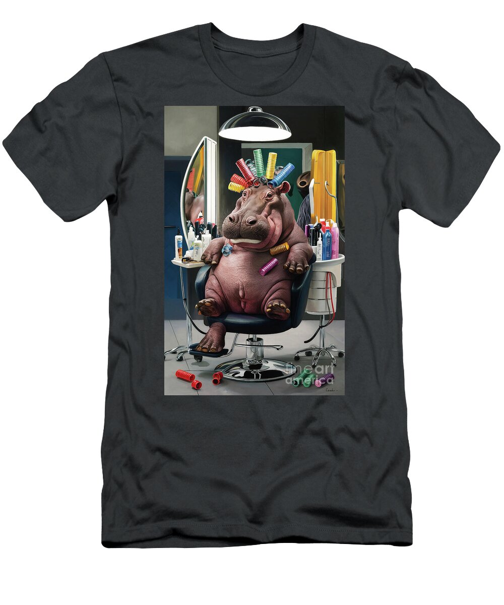 Funny Hippopotamus in Curlers Rhys Jacobson T-Shirt