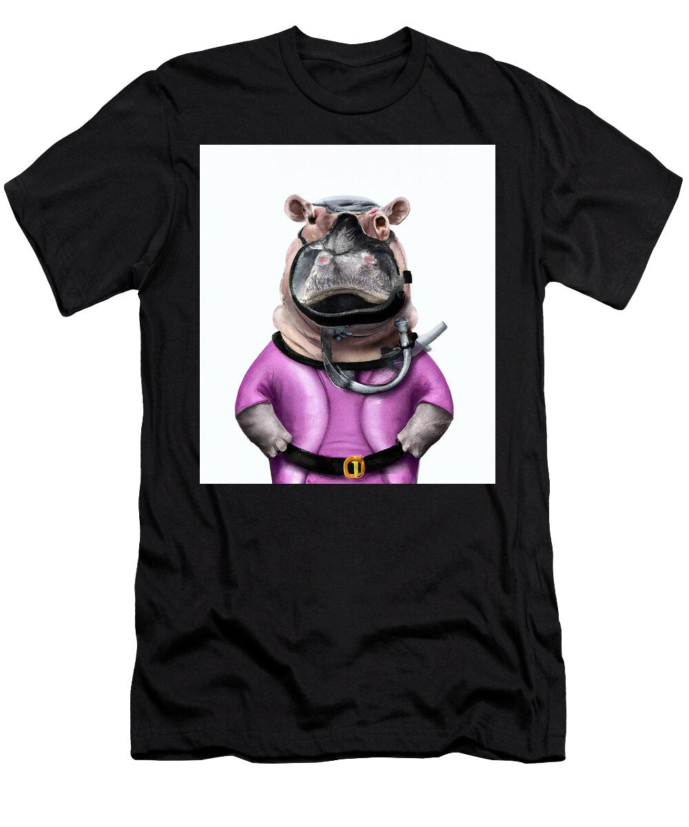 Funny Hippopotamus Ready for Scuba Diving Stellart Studio T-Shirt