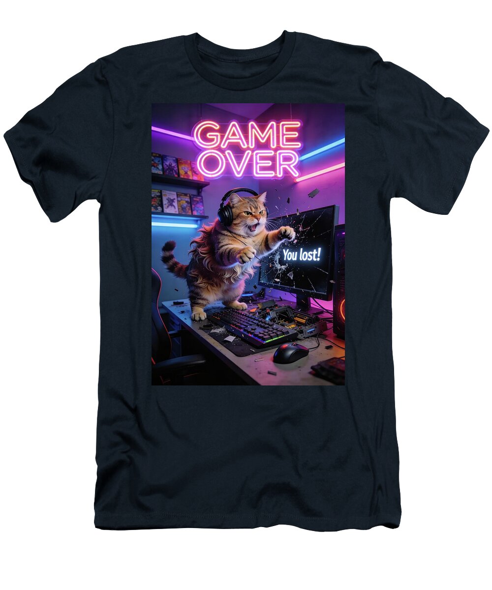 Furious Gamer Cat in Action Matthias Hauser T-Shirt