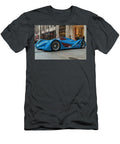 Futuristic Blue Concept Car on City Street Evie Carrier T-Shirt