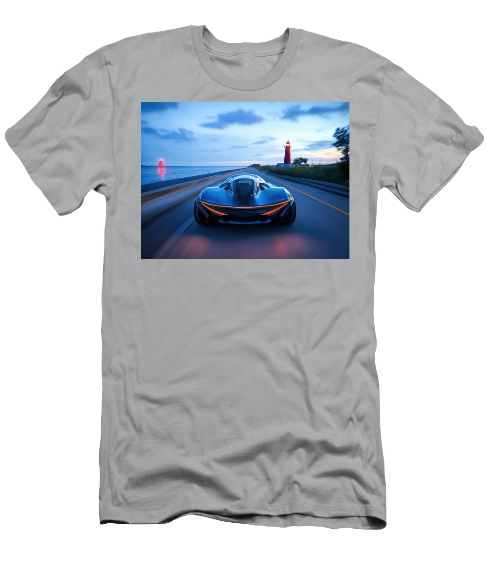 Futuristic Car By the Lighthouse Evie Carrier T-Shirt