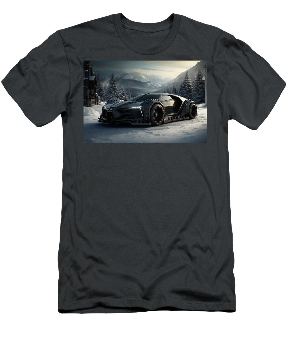 Futuristic Car in Snowy Landscape Evie Carrier T-Shirt