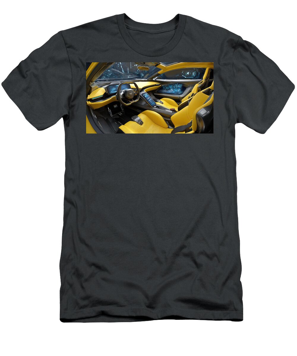 Futuristic Car Interior with Yellow Accents Evie Carrier T-Shirt