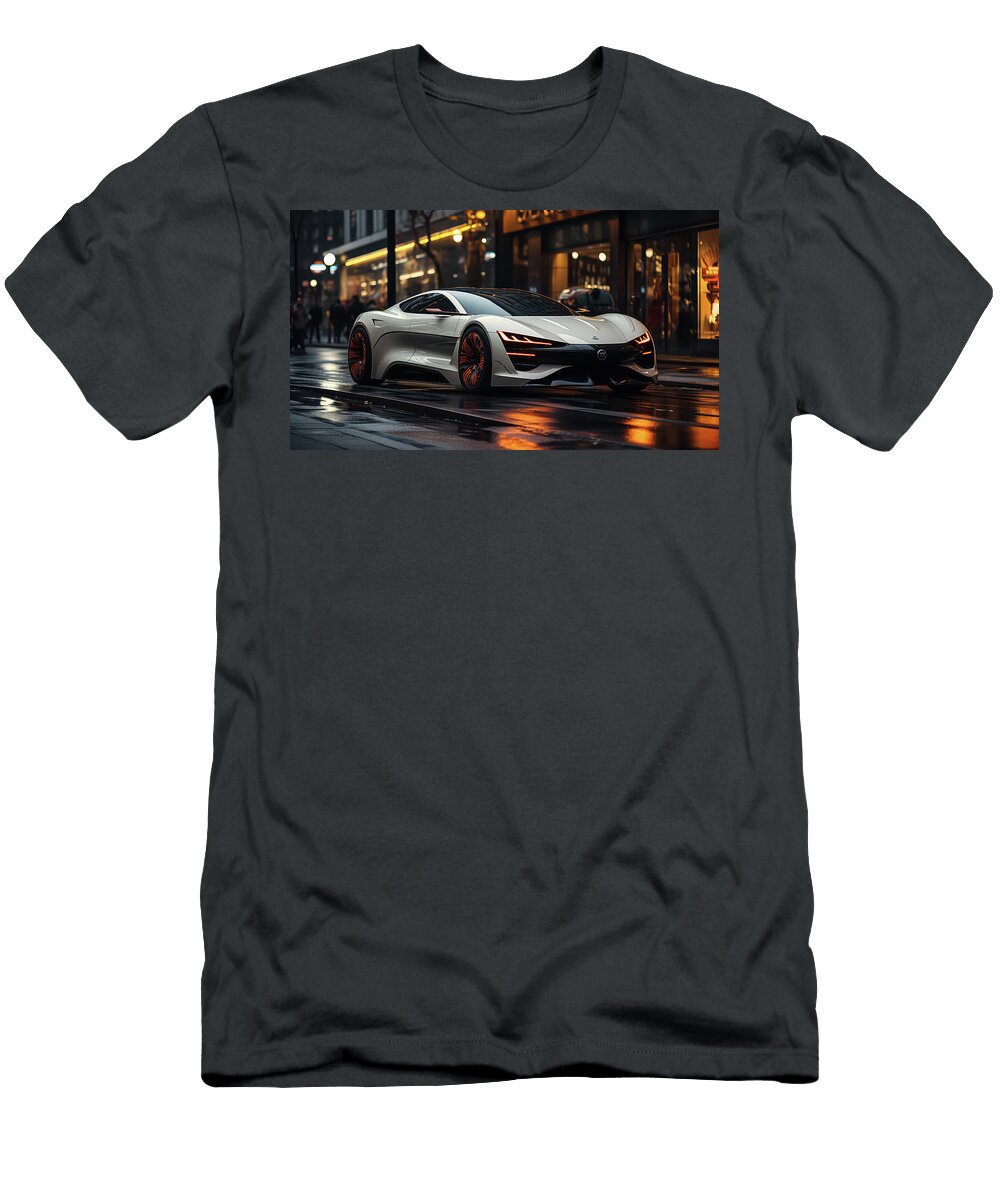 Futuristic Car on City Street Evie Carrier T-Shirt