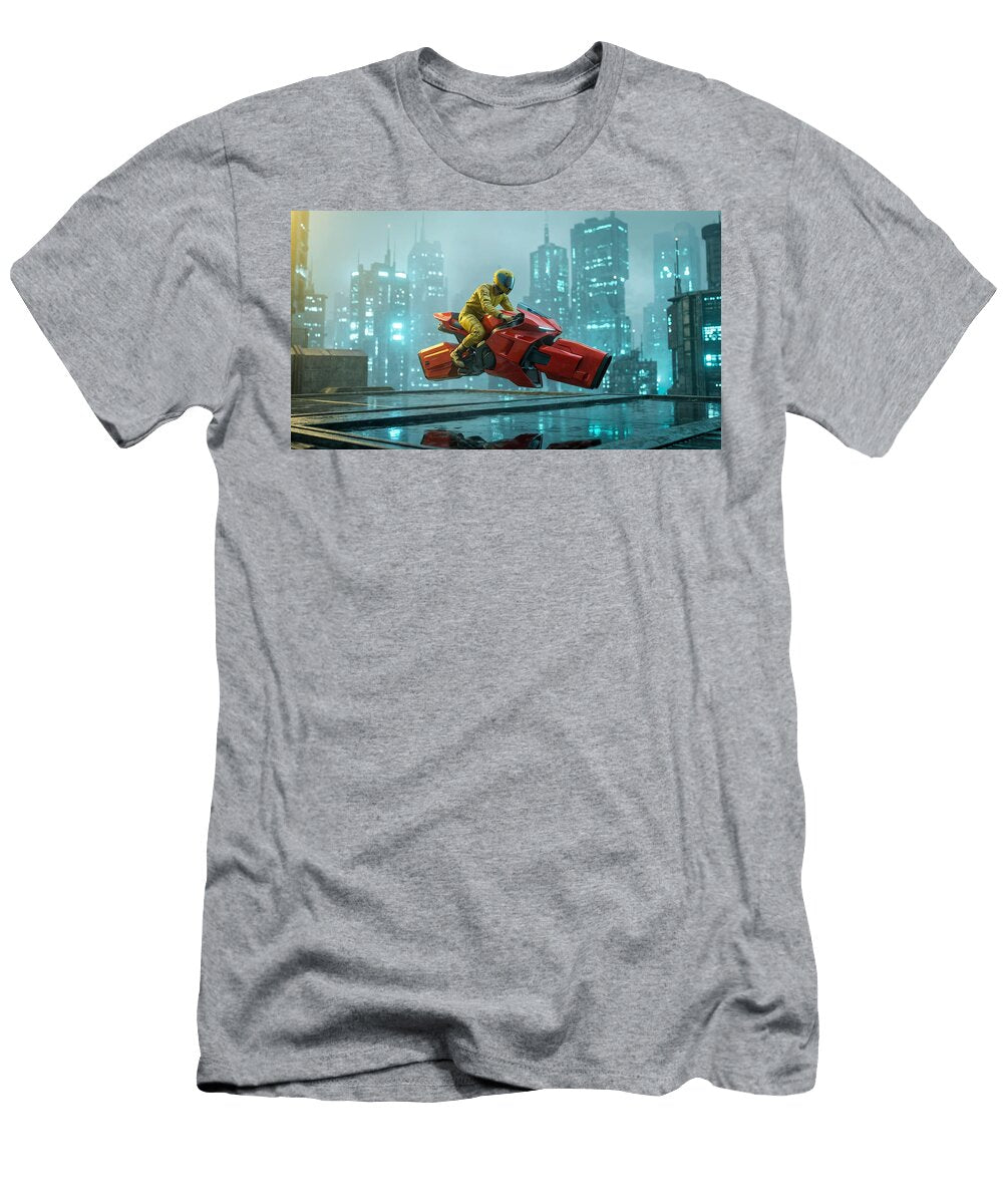 Futuristic City Hoverbike Ride Mango Art T-Shirt
