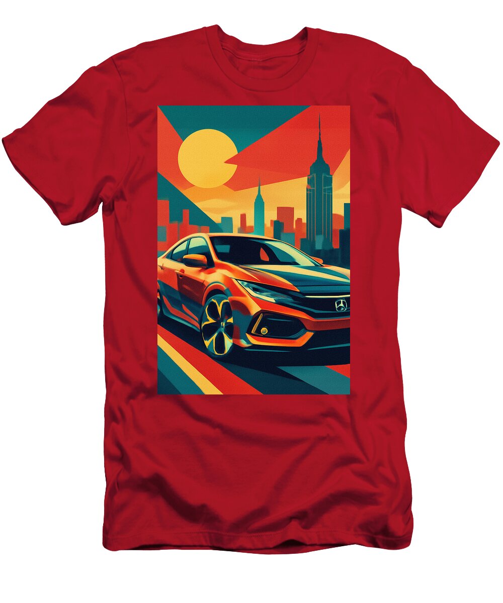 Futuristic Cityscape with Sports Car 2016 Honda Civic Hatchback Prototype Ashtyn Treutel T-Shirt