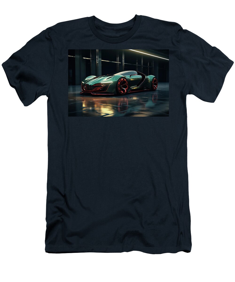 Futuristic Concept Car in Dimly Lit Garage Evie Carrier T-Shirt