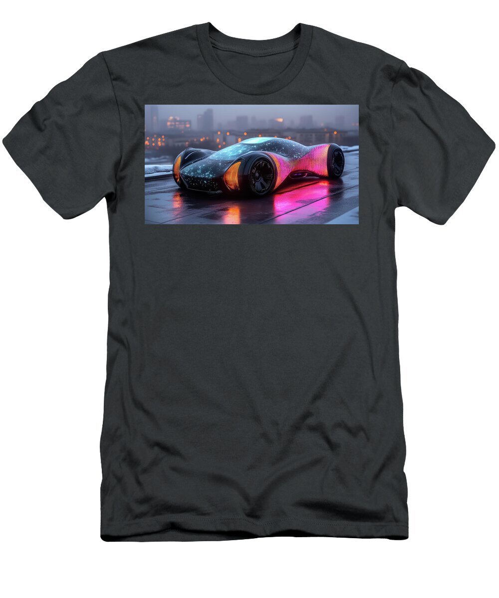 Futuristic Glowing Car on Rooftop Evie Carrier T-Shirt