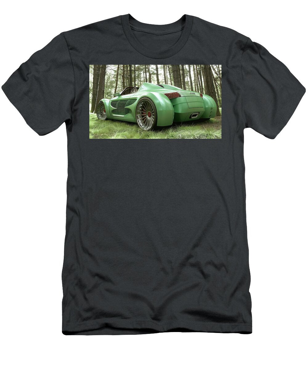 Futuristic Green Car in Forest Evie Carrier T-Shirt