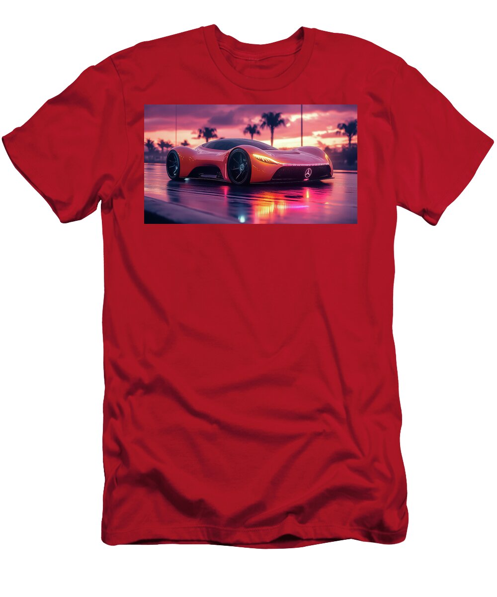 Futuristic Mercedes on a Rainy Road Evie Carrier T-Shirt