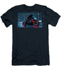 Futuristic Motorcycle in Rainy City Mango Art T-Shirt